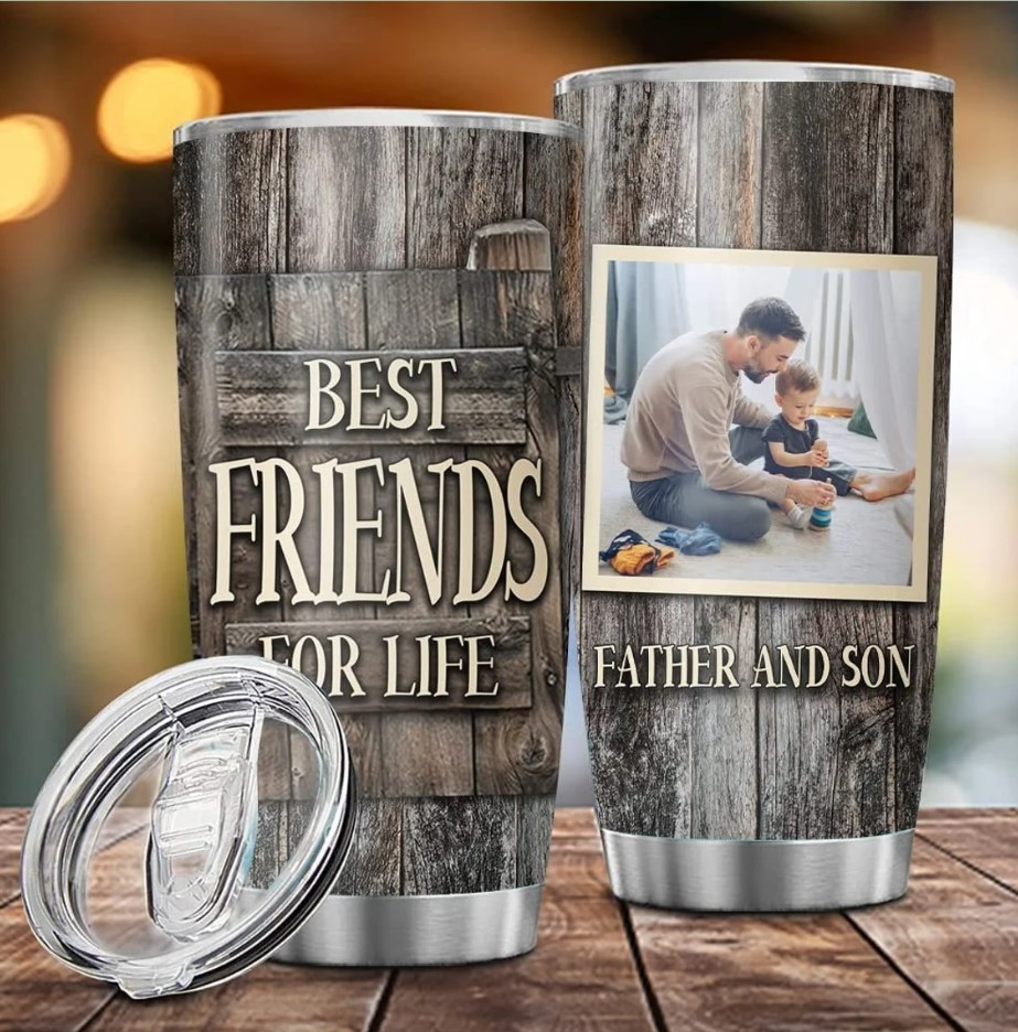Custom Photo Papa And Son Tumbler Personalized Papa Tumbler Gift For Dad Papa Daddy Grandpa Fathers Day Gift